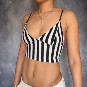 Black and cream striped cropped spaghetti strap top